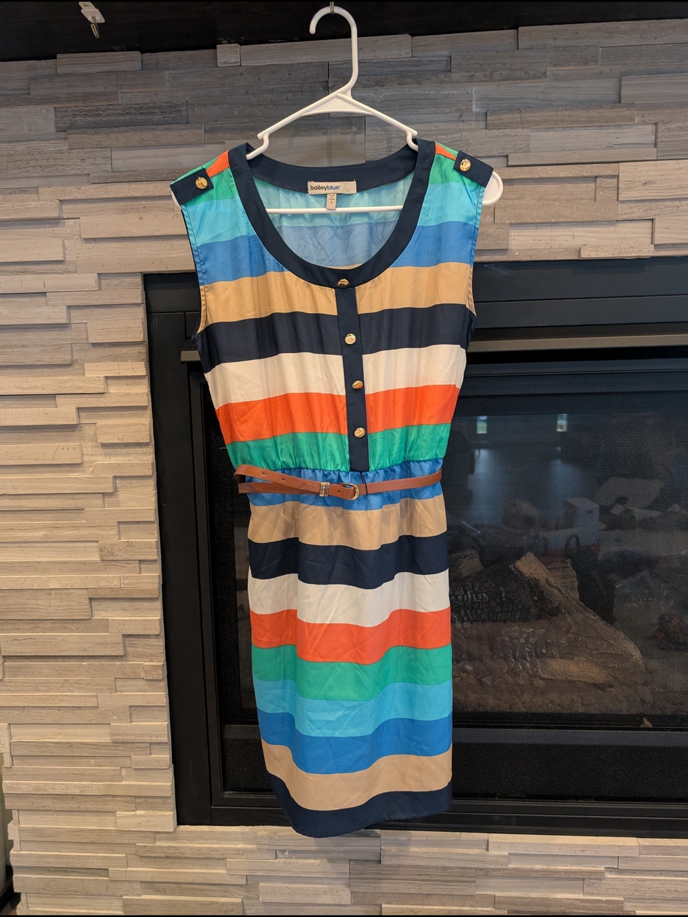 Bailey Blue Navy, Turquoise, Green & Orange Striped Sleeveless Mini Dress New